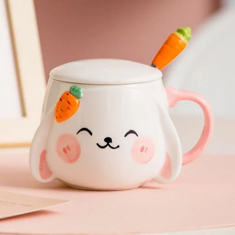 Ceramic Cute Rabbit Mug With Lid Spoon