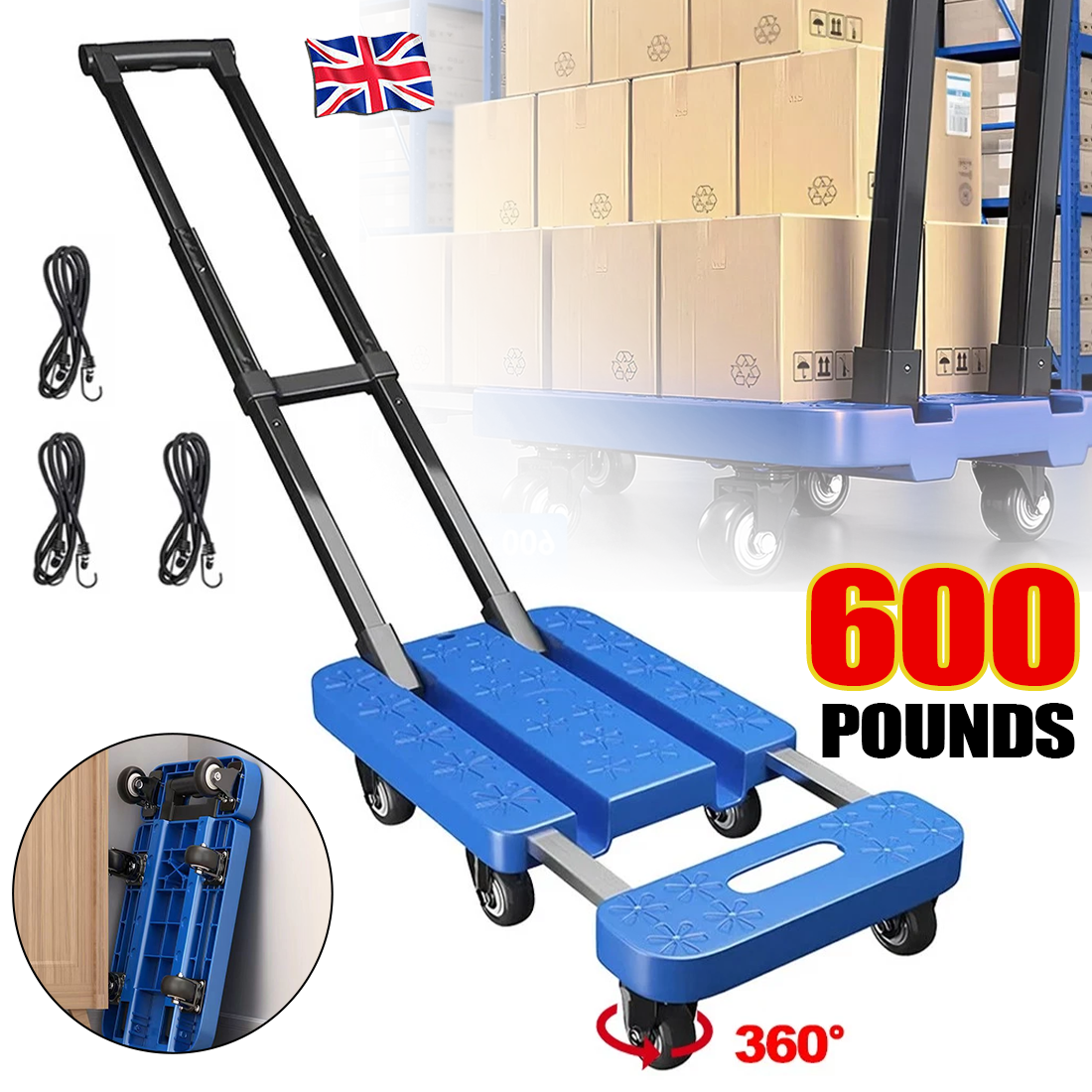 270KG Folding Hand Truck Luggage Dolly Trolley Moving Platform Cart Heavy Duty 7