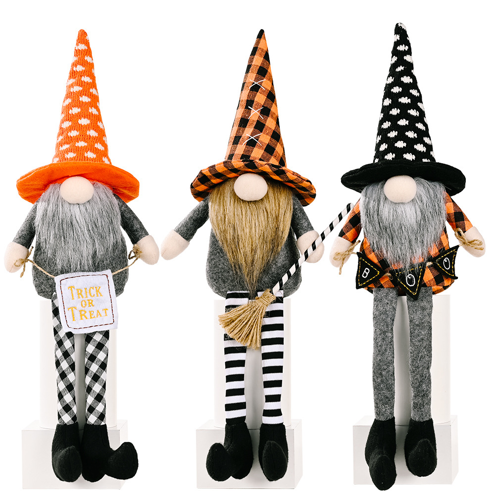Hanging Leg Rudolph Faceless Broom Decoration Doll (Orange