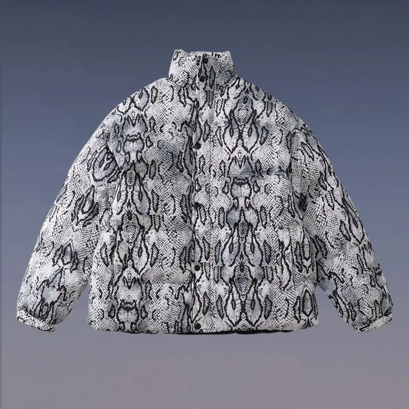 Snake Pattern Full Print Stand-up Collar Cotton