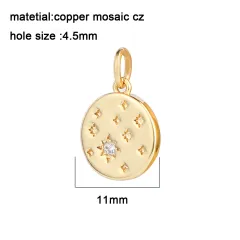 Brass Microset Zircon Round Star Pendant - Gold - View 1
