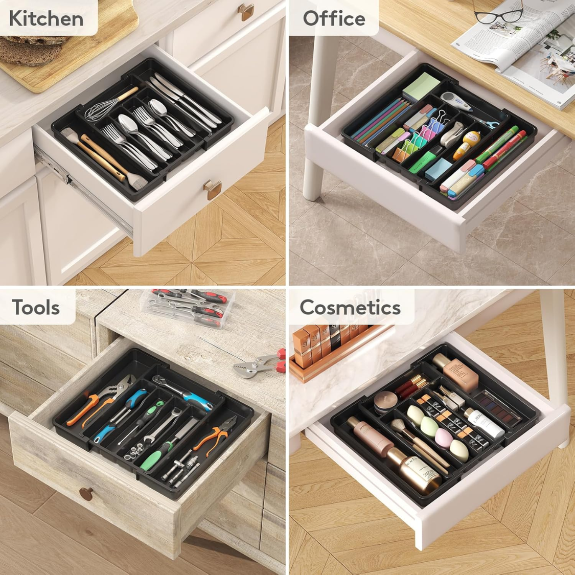 Expandable Silverware Organizer Plastic Utensil Tray For Kitchen Drawer BPA Free Flatware Cutlery Holder Space-Saving Storage For Spoons Forks thumbnail 4