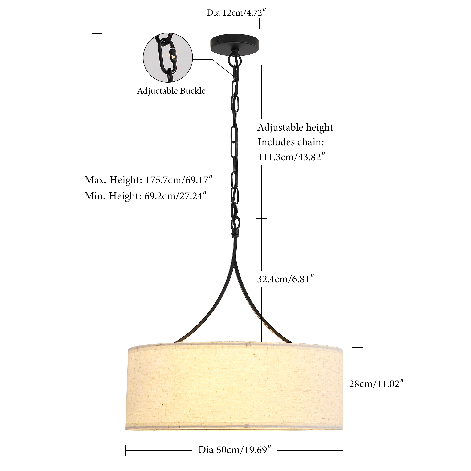 Modern 3-Light Fabric Pendant Light, Black Adjustable Drum Chandelier, Matte Black Fabric Shade Ceiling Light Fixture For Dining Room Living Room Bedroom