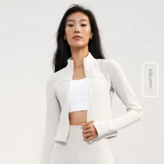 Fleece-lined Thickening Stand Collar Yoga Jacket Outdoor Running - Tan - View 1