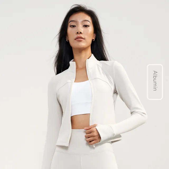 Fleece lined Thickening Stand Collar Yoga Jacket Outdoor Running Tan - Shop at LoveMi
