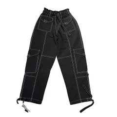 Design Pocket Topstitching Popular Street Style Casual Pants Trend - Black - View 1