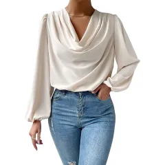 Chiffon Long-sleeved Shirt Loose V-neck Top T-shirt Women's Clothing - Apricot - View 1