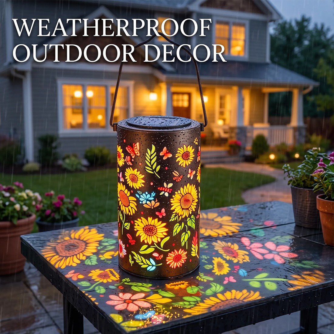 Sunflower Solar Lantern Outdoor Waterproof Hanging Light Garden Yard Patio Color — image 9