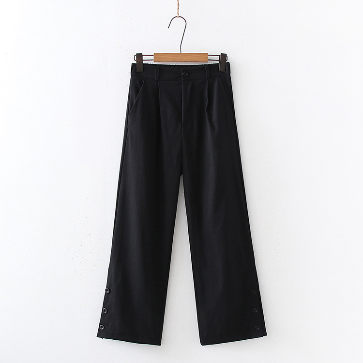 Title 4, Straight Trousers, Simple Button-type Slit Wome...