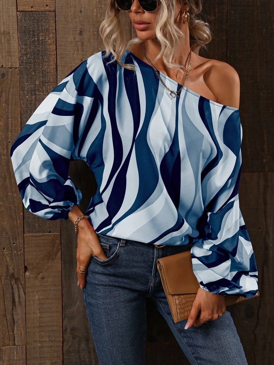 Title 4, Summer Painted Off-shoulder Bishop Sleeves Top