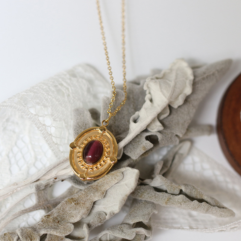 Rococo Purple Opal Oval Palace Embossed Baroque Sweater Chain Necklace