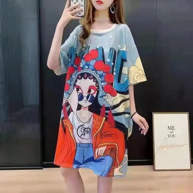 Short Sleeved Loose Fitting Oversized Summer Breathable T shirt Dress Blue - Shop at LoveMi