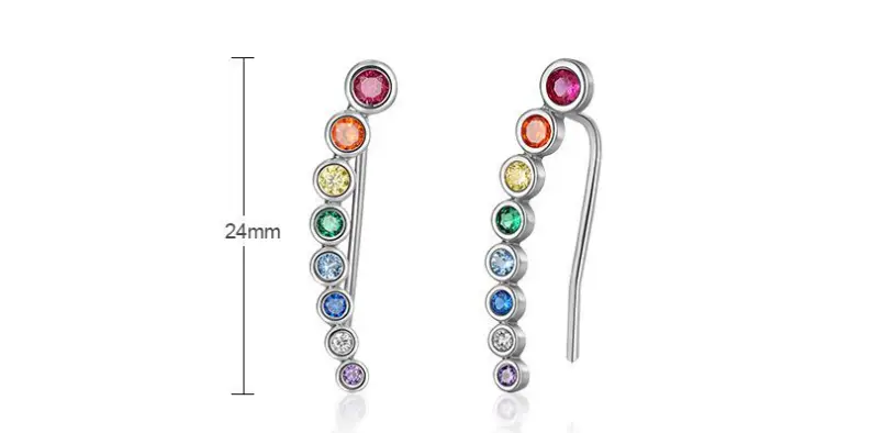 Rainbow Color Zirconium Stud Earrings Female Inlaid Colored Gems Earrings Fashion Personality All-matching