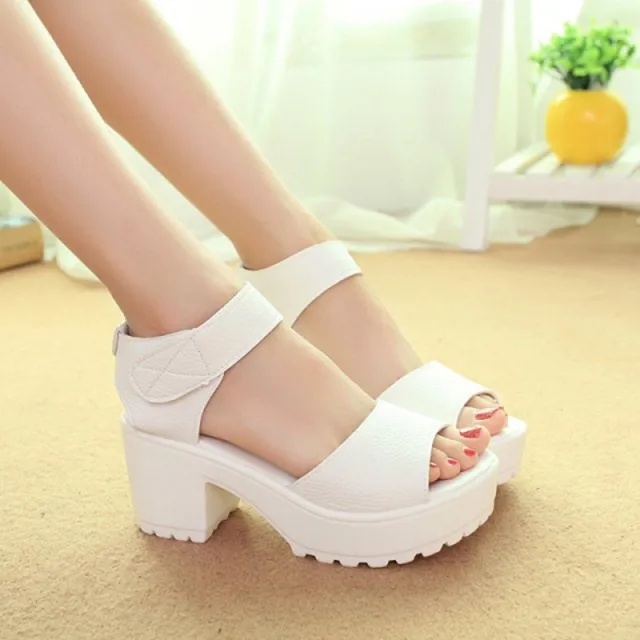 Thick Heel Fish Mouth Sponge Cake Sandals White - Shop at LoveMi