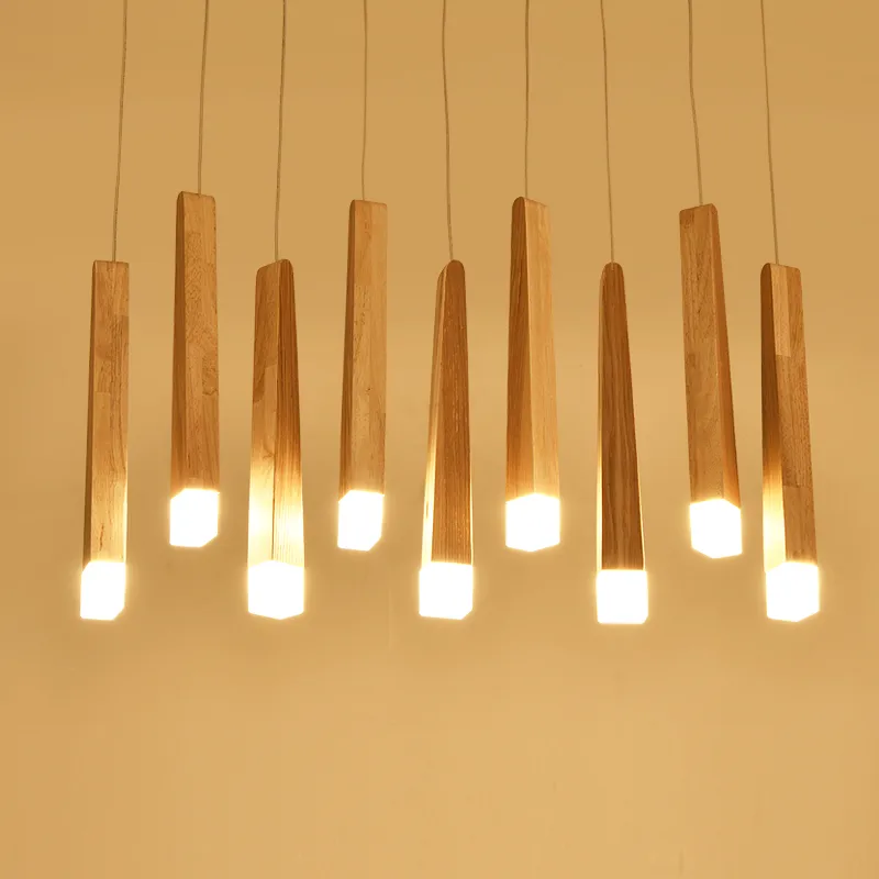 Nordic Solid Wood Matchstick Wooden Strip Pendant Light Post