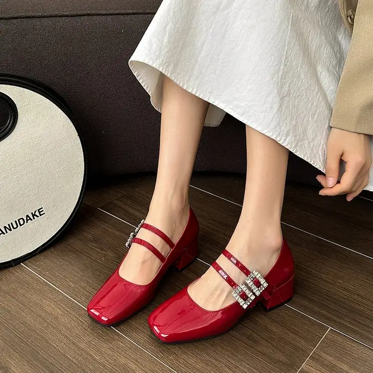 Women Square Toe Patent Mary Jane Flats
