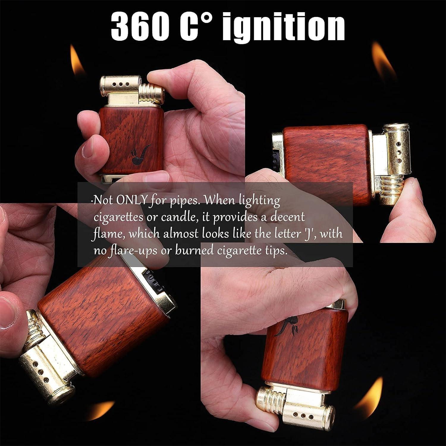 Soft Flame Wooden Pipe Lighter - Gift. Premium Quality:This lighter is made of premium ebony wooden housing and zinc alloy assembly for durable use.Its simple, compact, elegant and unique designed makes it a perfect gift for Birthday,Christmas,Halloween,B