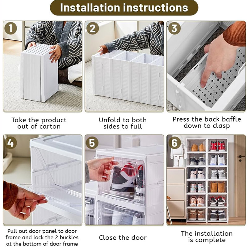 Shoe Box Storage Organizer Foldable Sneaker Boxes Collapsible Footwear Case-6 — image 7