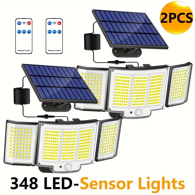 1,2 Pack Solar Lights Outdoor 348 LED Motion Sensor Lights With Remote Control  3 Head Waterproof — foto 31