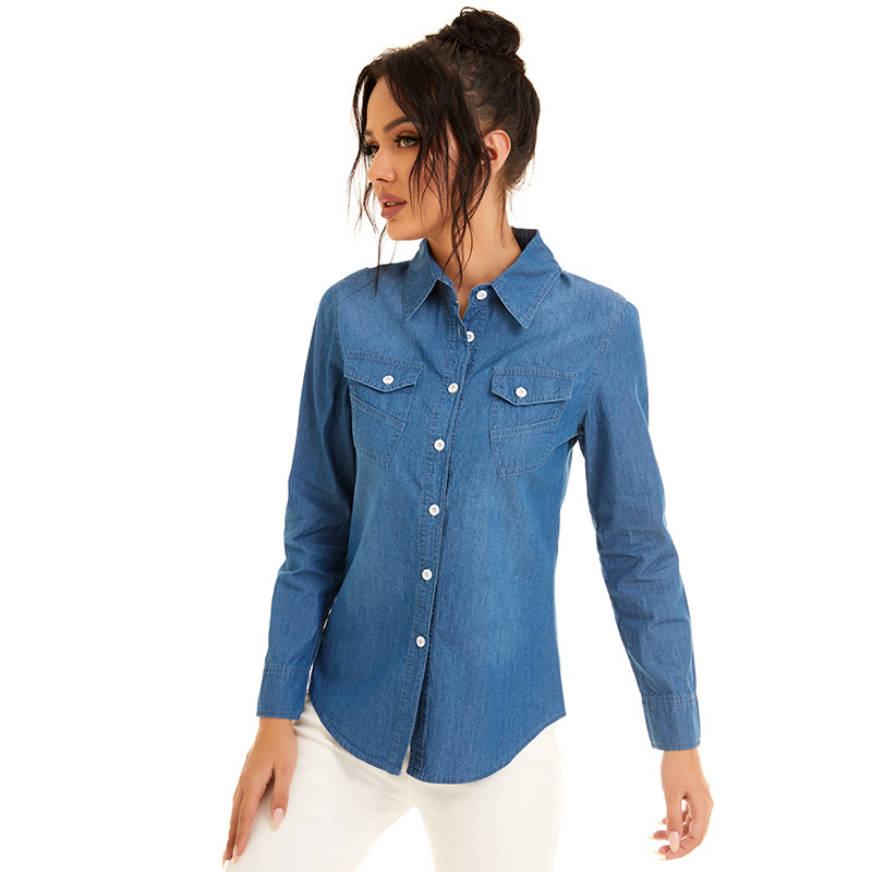 Women's New Denim Irregular Pocket Denim Shirt Jacket