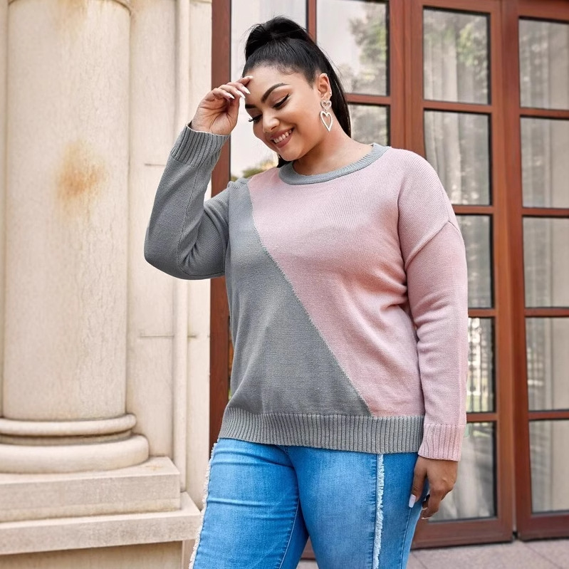 Oversized Women's Off Shoulder Design Women's Sweater Autumn And Winter Knitted Sweater Women's New Color Blocked Knitted Sweater