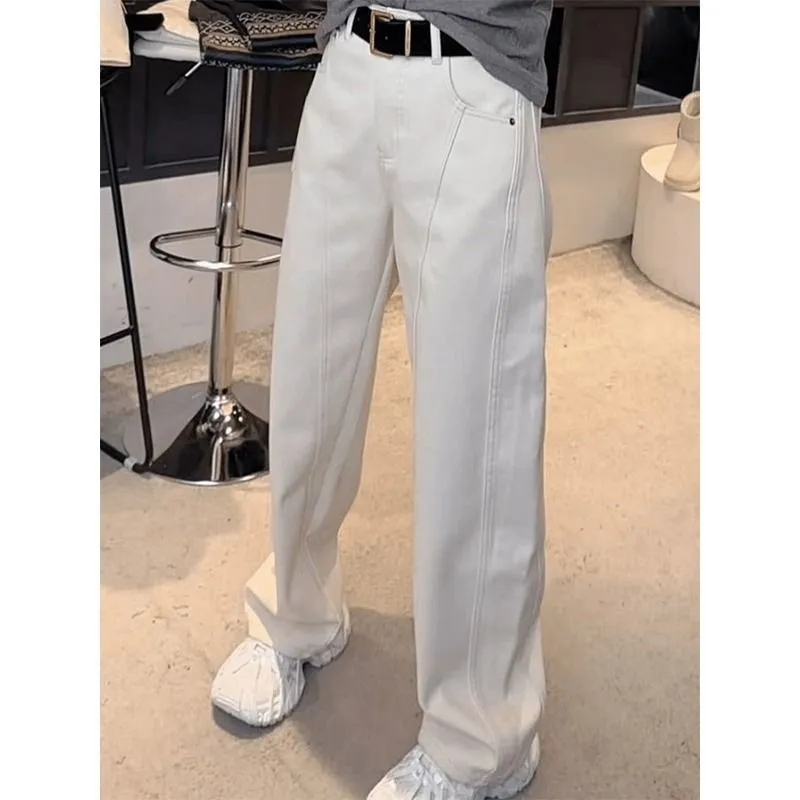 White Scimitar Pants Women's Straight Spring And Autumn New High Waist Pear-shaped Body Loose Casual Narrow Leg Wide Pants - White