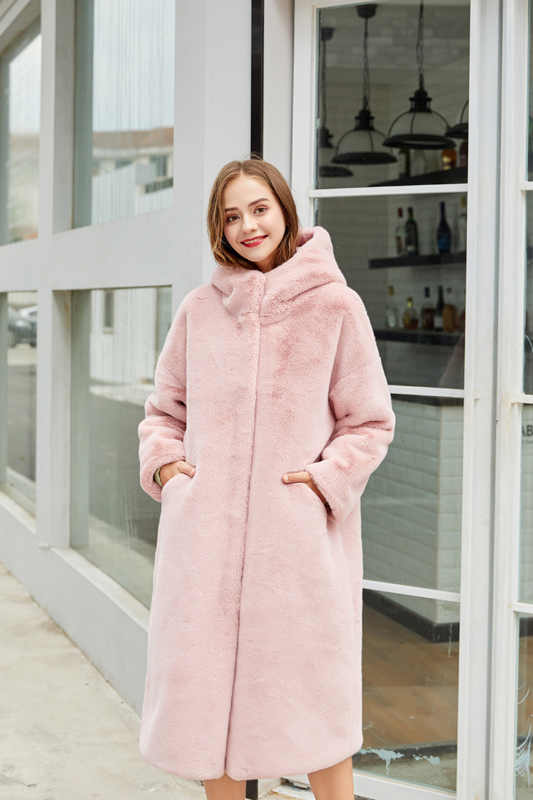 Mink Fleece Long Hooded Rabbit-like Plush Coat