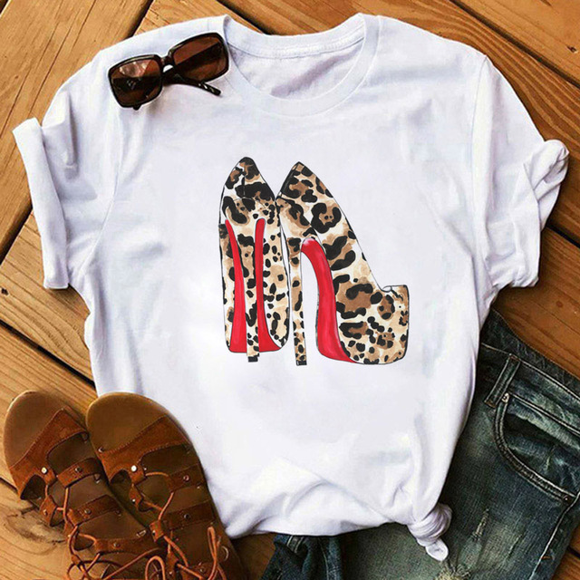 Women's T-shirt Short Sleeve Fashion Trend High Heels