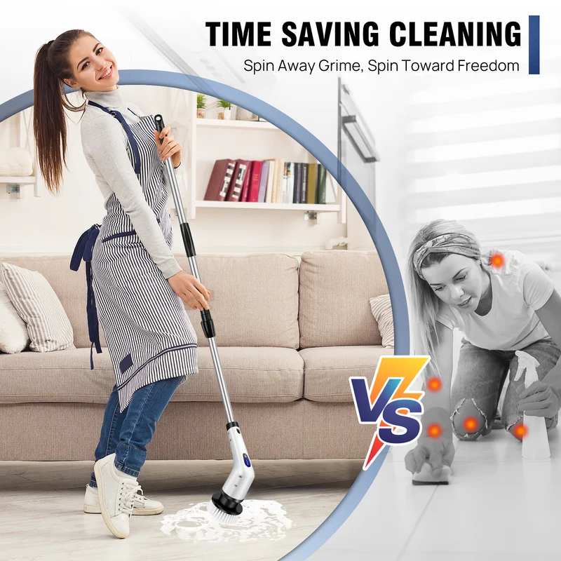 Electric Spin Scrubber,IPX7 Waterproof Bathroom Cleaning Brush With 2 Speed,9