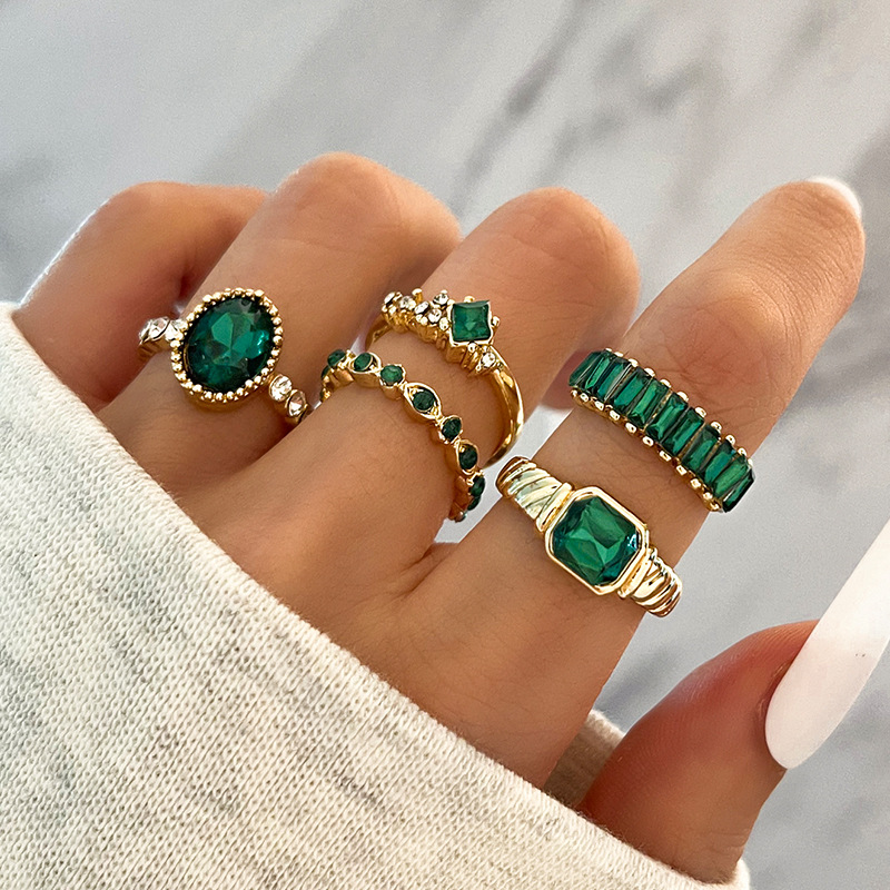 Title 4, Emerald geometrische diamant ring set van 5. St...