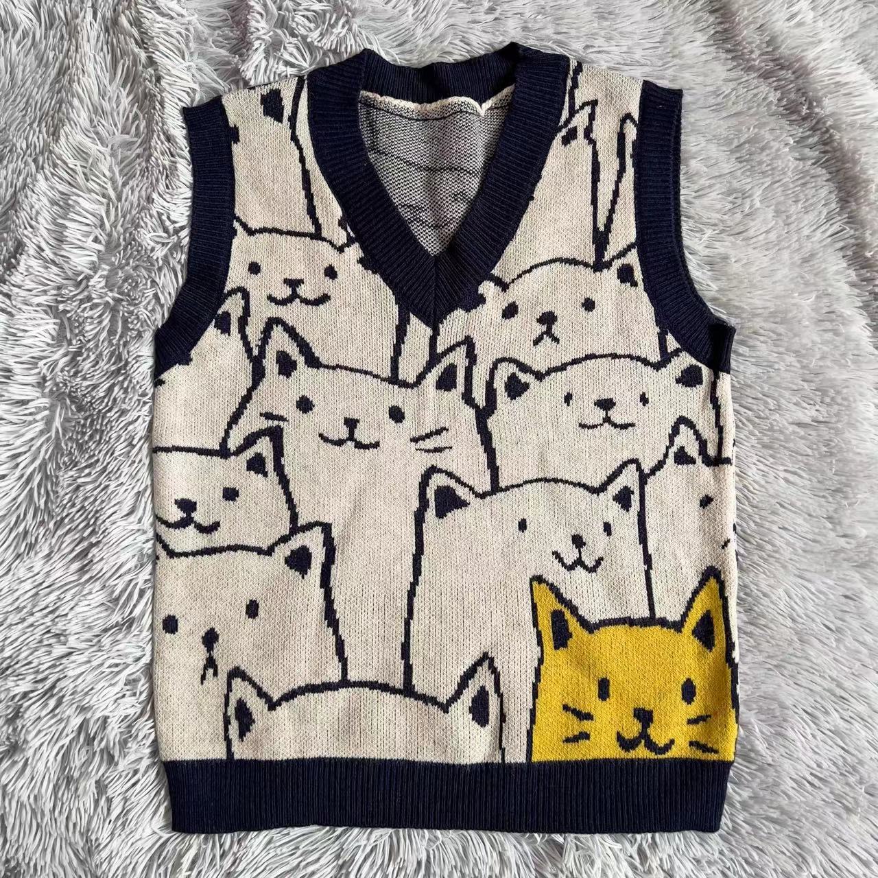 Cartoon Pattern Women's Knitted Loose V-neck Vest