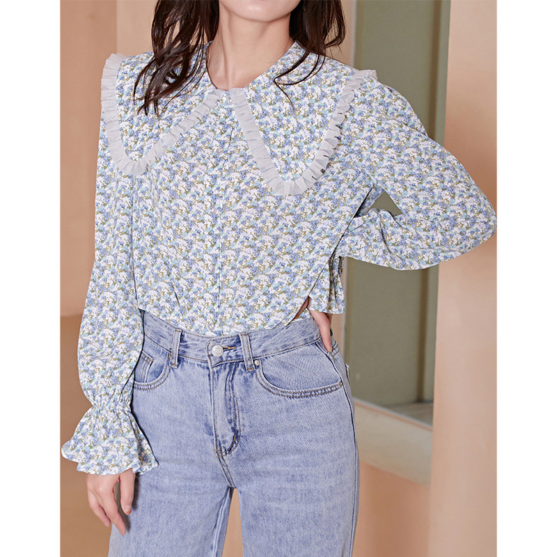 Women's Print Houndstooth Doll Collar Shirt