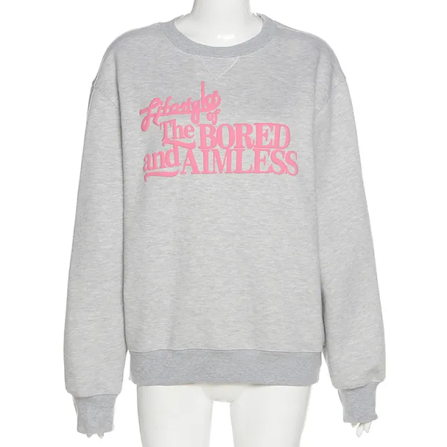 Women's Long sleeved Round Neck Loose Wild Plus Velvet Sweater Grey - Shop at LoveMi