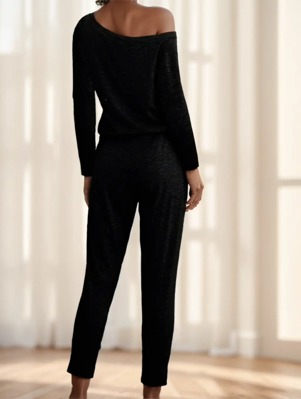 Women'S Black Off-Shoulder Long Sleeve Jumpsuit