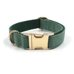 Duck Poop Green Corduroy Dog Collar - Green - View 1
