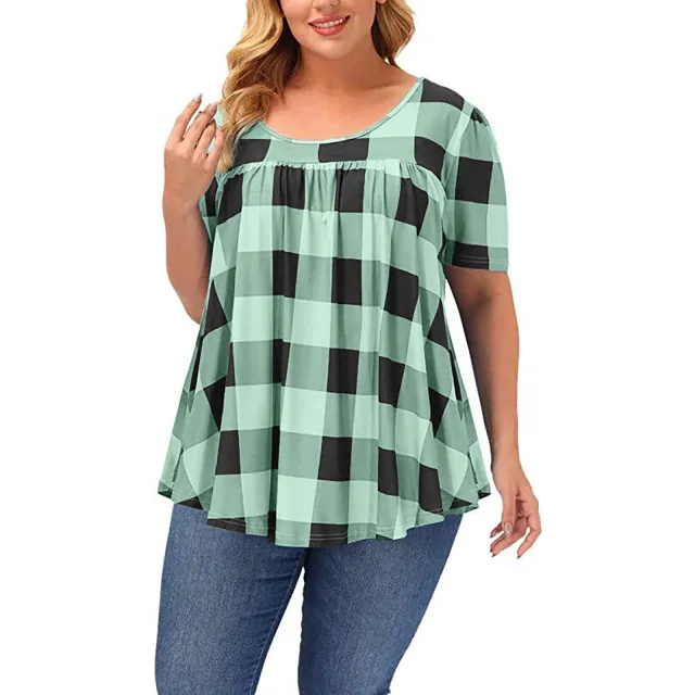 Women's Short Sleeve Round Neck Loose Printed T Shirt Light Green - Shop at LoveMi