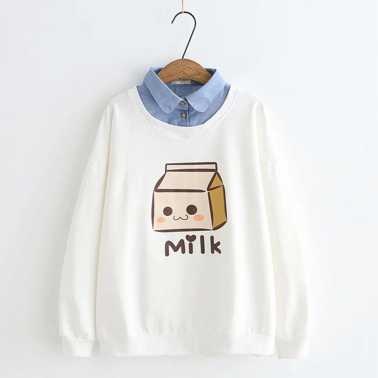 Title 13, Stitching Fake Two-piece Denim Collar Sweater Top