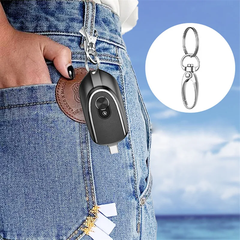 2 In 1 Mini Keychain Power Bank Keyring Hanging Buckle 2 Output Interfaces 5V 1200MAH Backup Power Bank Retractable Plug Waterproof Phone Charging Accessories – image 4