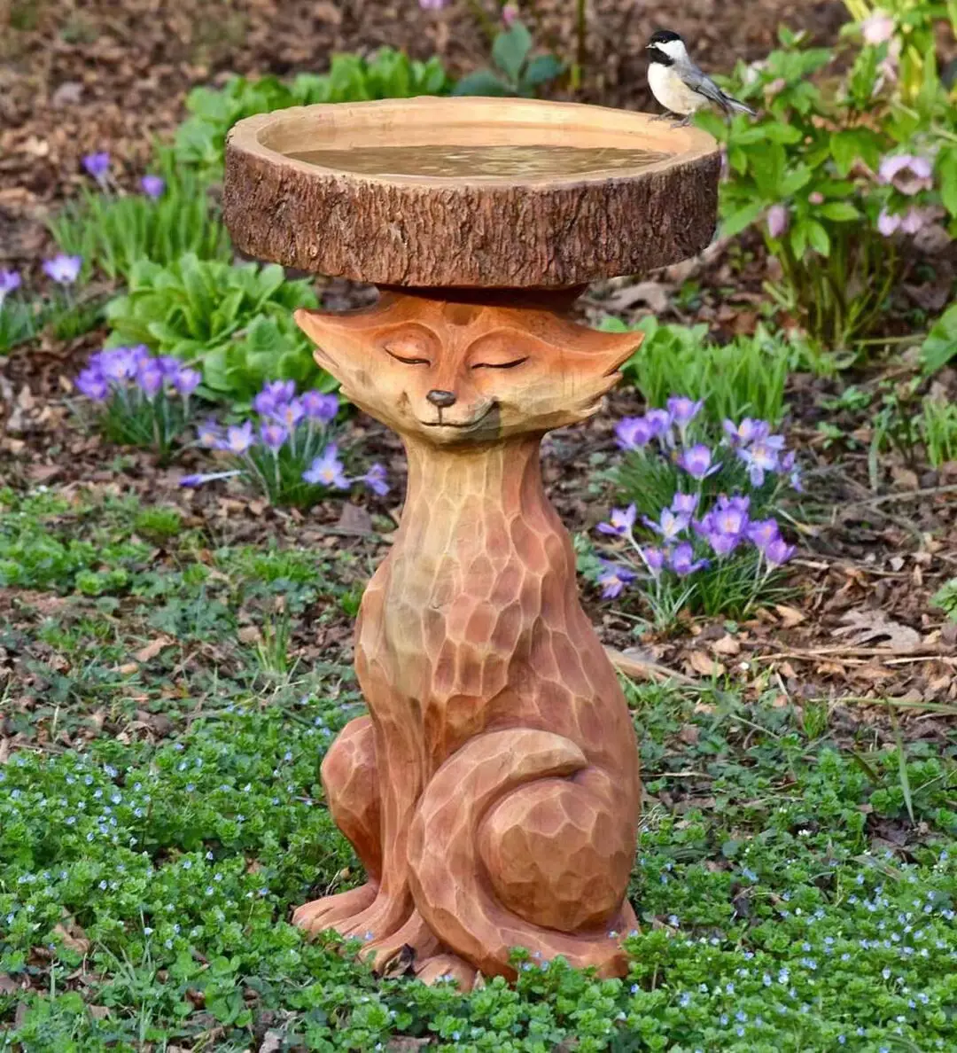 Fox Resin Statue Decoration Cartoon Animal Bird Feeder