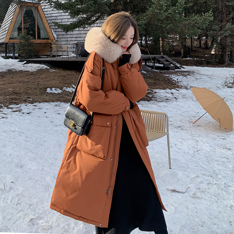 Down Jacket Women's Long Over-the-knee White Duck Down 