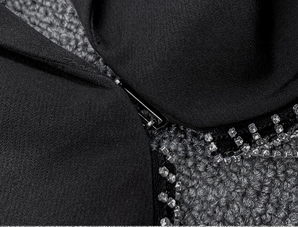 V-neck Temperament Suit With Rhinestone Fringed Short Skirt