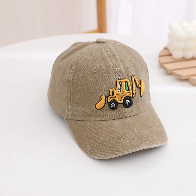 Children's Water-washed Embroidered Digging Machine Baseball Cap