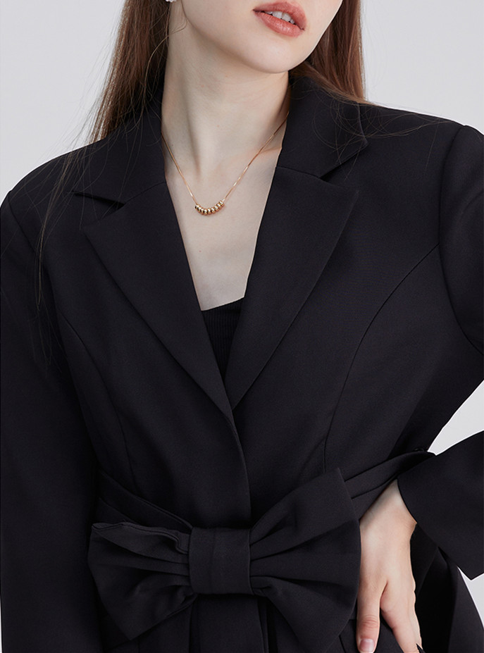 French Little Fragrant Black Dress New Bowknot Style Suit Girl