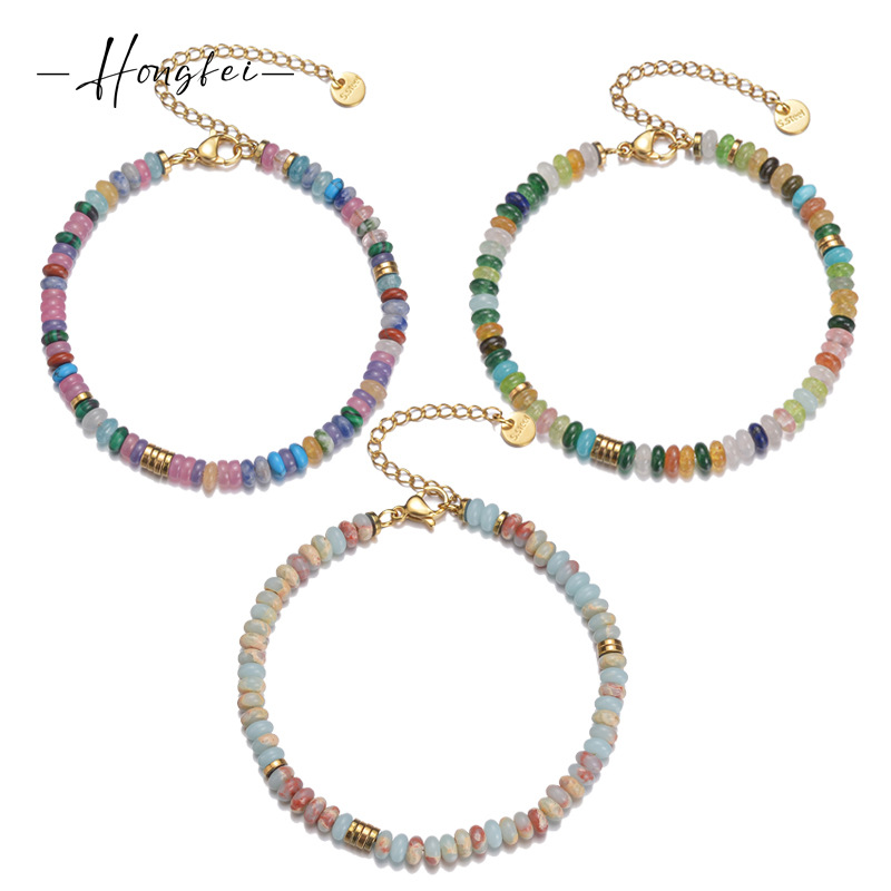 Boho Stainless Steel Natural Stone Beaded Bracelet For Women