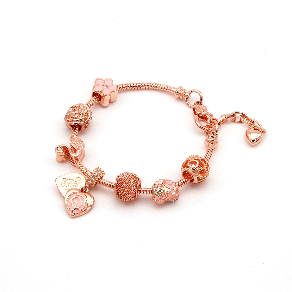 Personalized Beaded Bracelet With Diamond Hollow Heart Shaped Bracelet