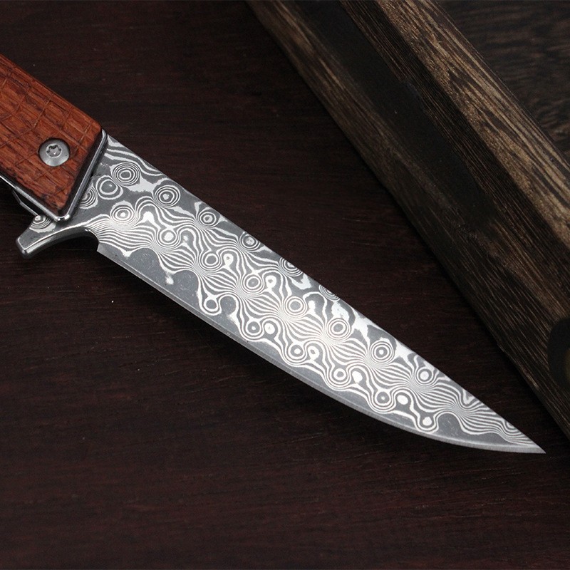 Title 7, Mini Draagbaar Damascus Outdoor Mes met Kleurig...