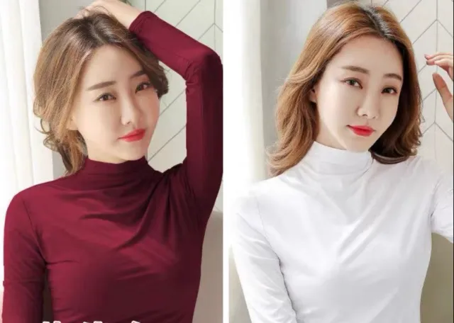 Half High Collar Long Sleeve Base Coat White Red - Shop at LoveMi