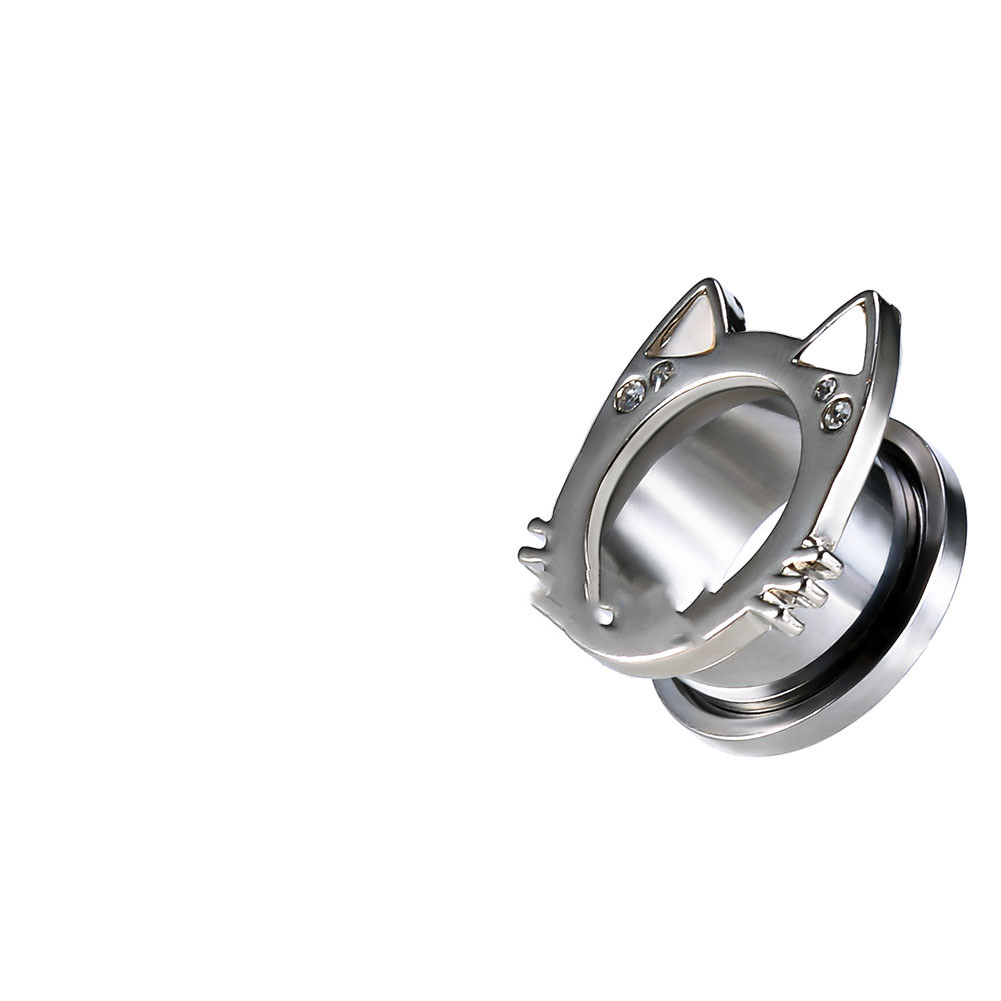 Earring New Cute Silver White Shell Cat Ear Titanium Silver - Shop at LoveMi