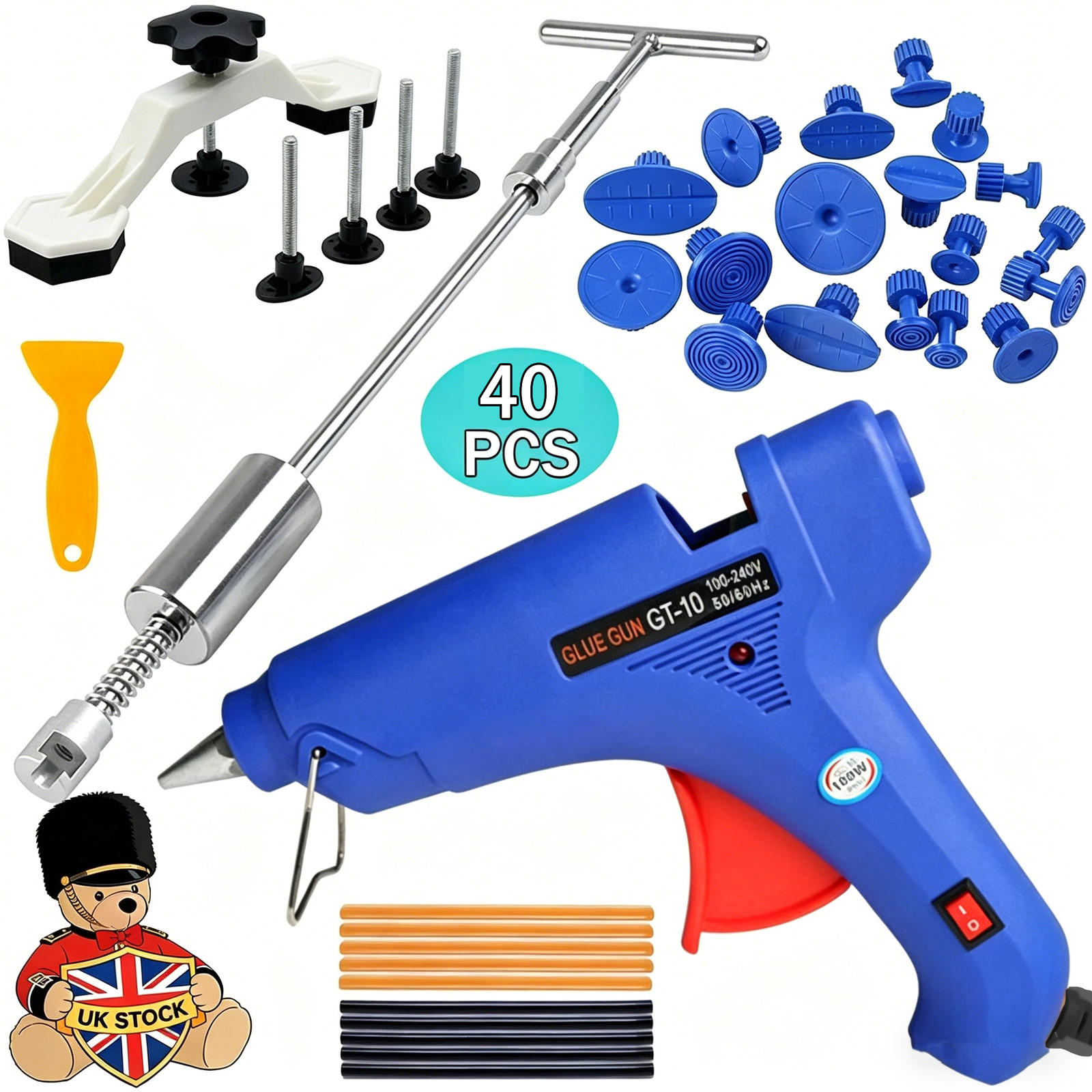 40pcs Car Paintless Dent Removal Kit Slide Hammer Repair PDR Glue Gun Puller UK 5