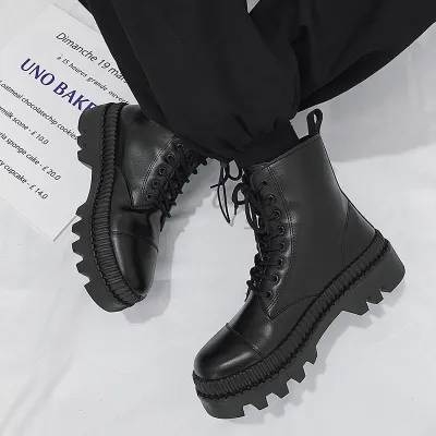 Fashionable And Simple Men's High-top Side Zipper Leather Boots
